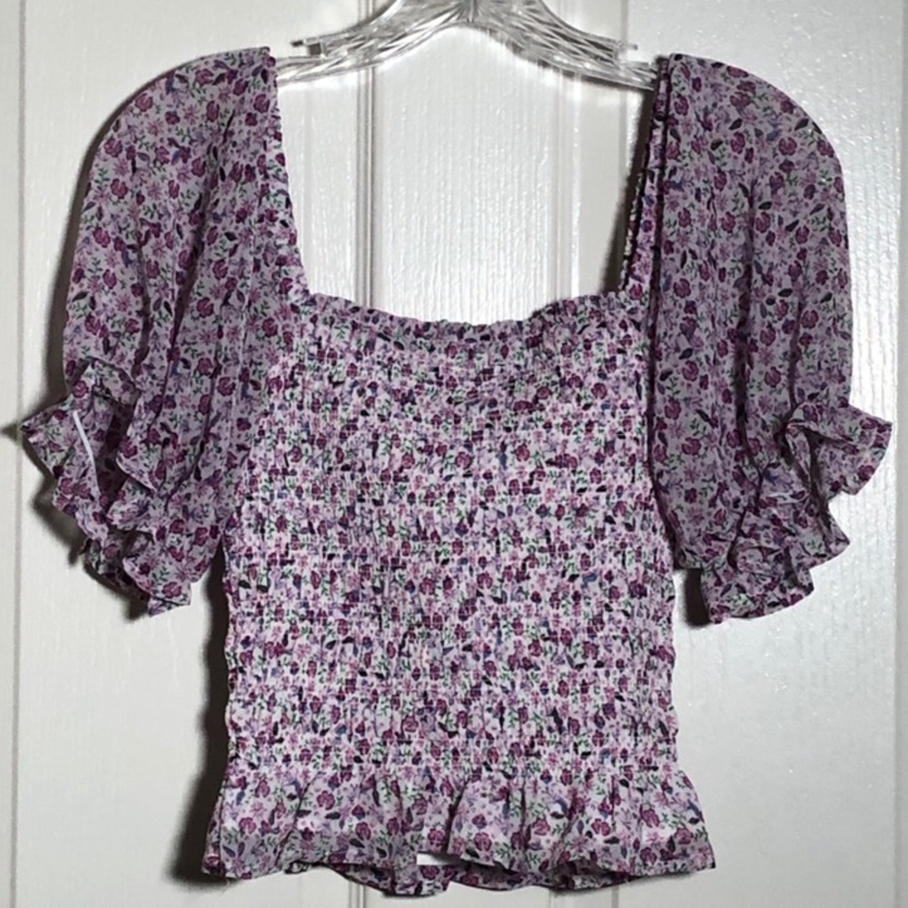 NWT Smocked Blouse with Puff Sleeves & Square Neckline-Leyden